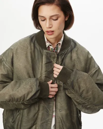 Куртка-бомбер с винтажным эффектом цвета хаки