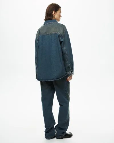 Рубашка джинсовая с винтажным эффектом синего цвета
