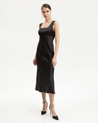 Платье-комбинация миди черного цвета