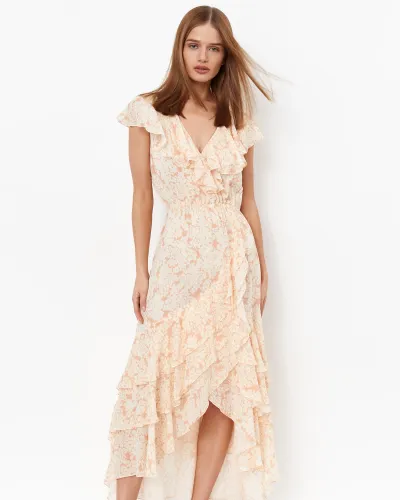 Платье миди в стиле бохо персикового цвета