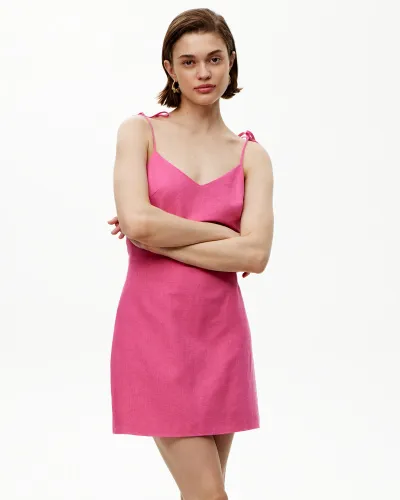 Платье мини льняное розового цвета