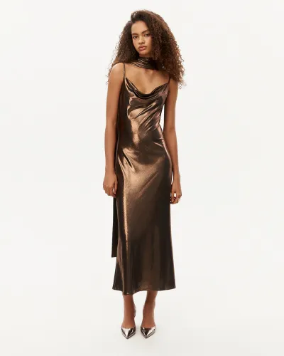 Платье миди из трикотажа с блеском бронзового цвета