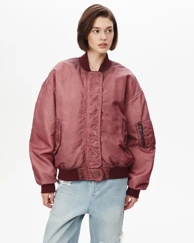 Куртка-бомбер с винтажным эффектом бордового цвета
