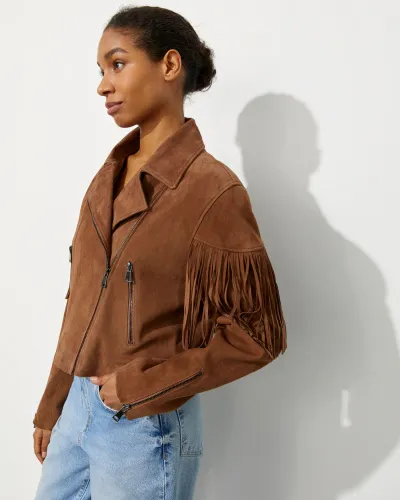 Куртка из замши светло-коричневого цвета