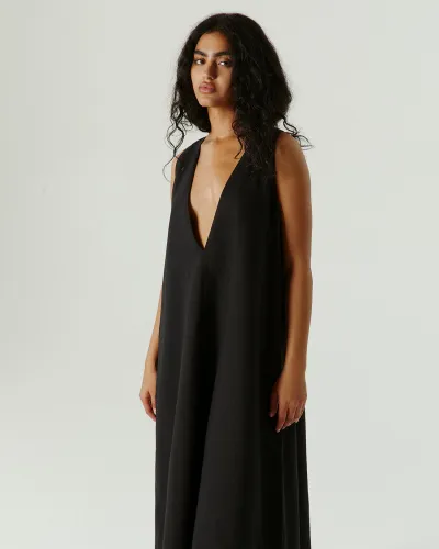Платье А-силуэта из хлопка черного цвета
