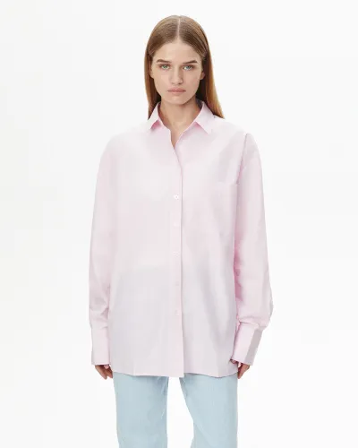 Рубашка объемная в полоску розового цвета