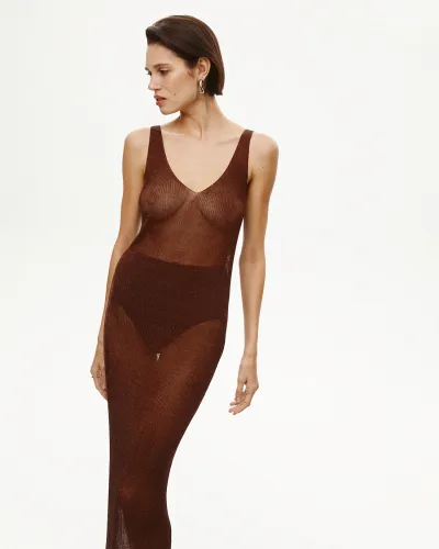 Платье из пряжи с люрексом коричневого цвета