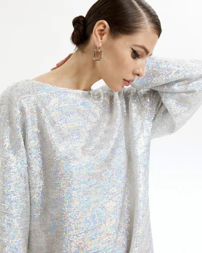 Платье-свитер мини серебряного цвета