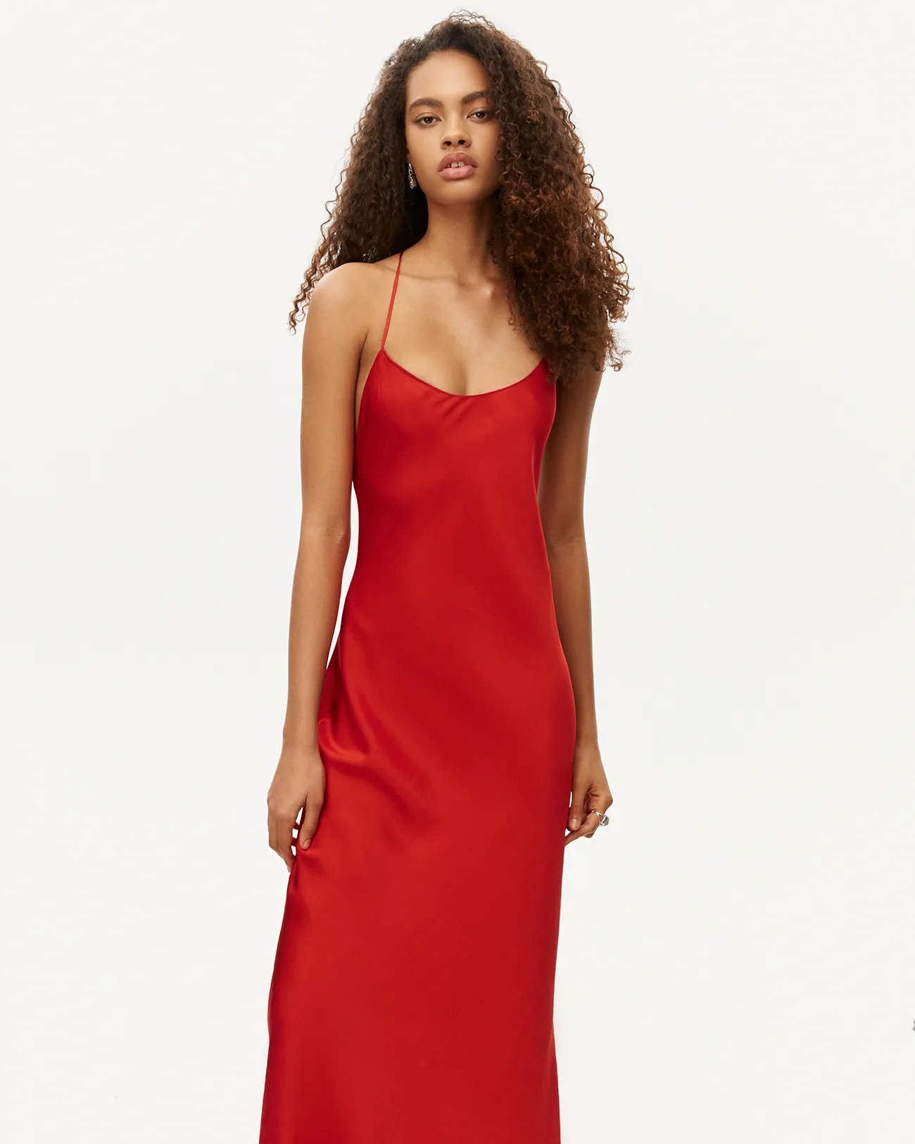 Платье-комбинация макси красного цвета