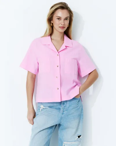 Рубашка льняная укороченная розового цвета