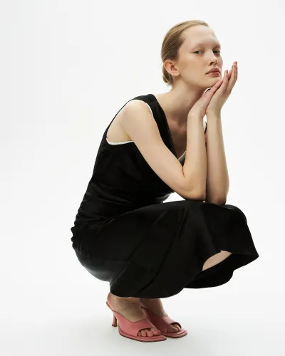 Платье-комбинация асимметричное черного цвета
