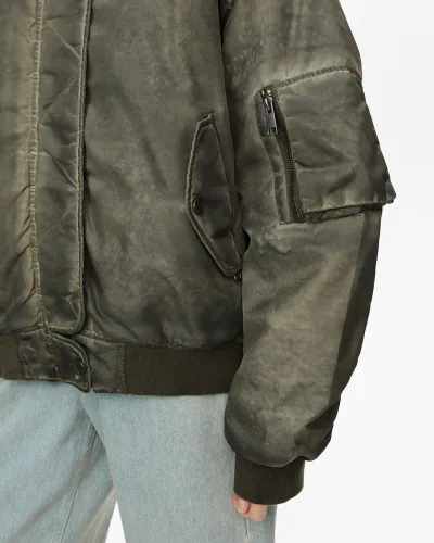 Куртка-бомбер с винтажным эффектом цвета хаки
