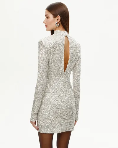 Платье мини с пайетками серебряного цвета