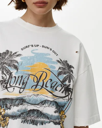 Винтажная футболка Long beach молочного цвета